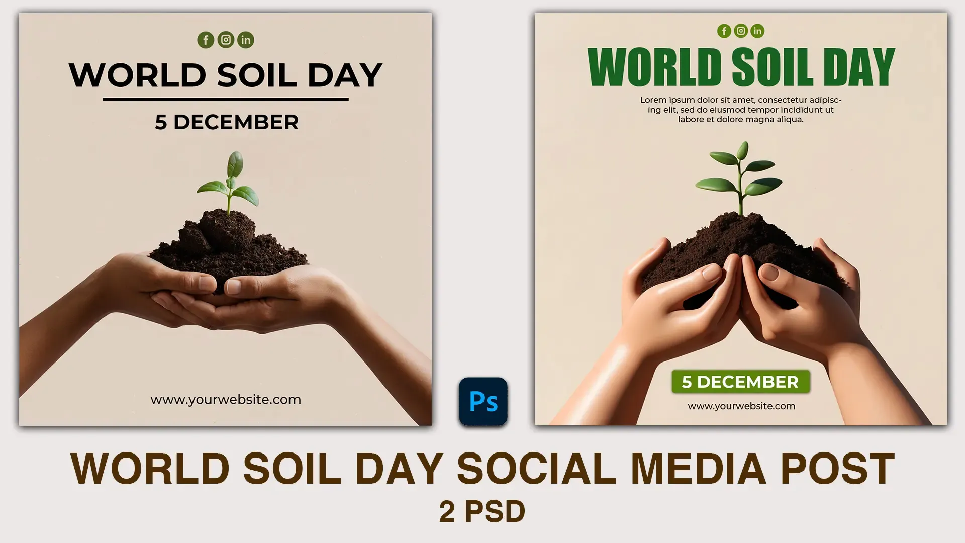 World Soil Day Card Instagram Post Design PSD with Hands Holding Soil